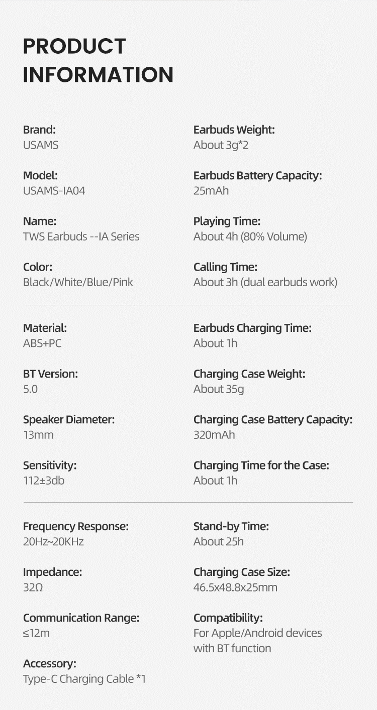 USAMS-IA04 TWS Earbuds --IA Series  BT5.3